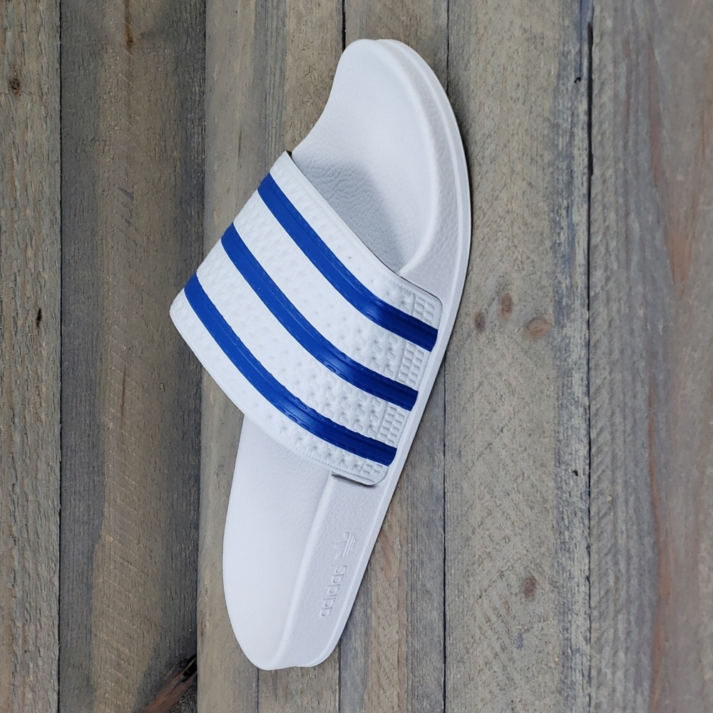adidas Originals Men's Adilette Slides  Sandals White Blue - Picture 3 of 9